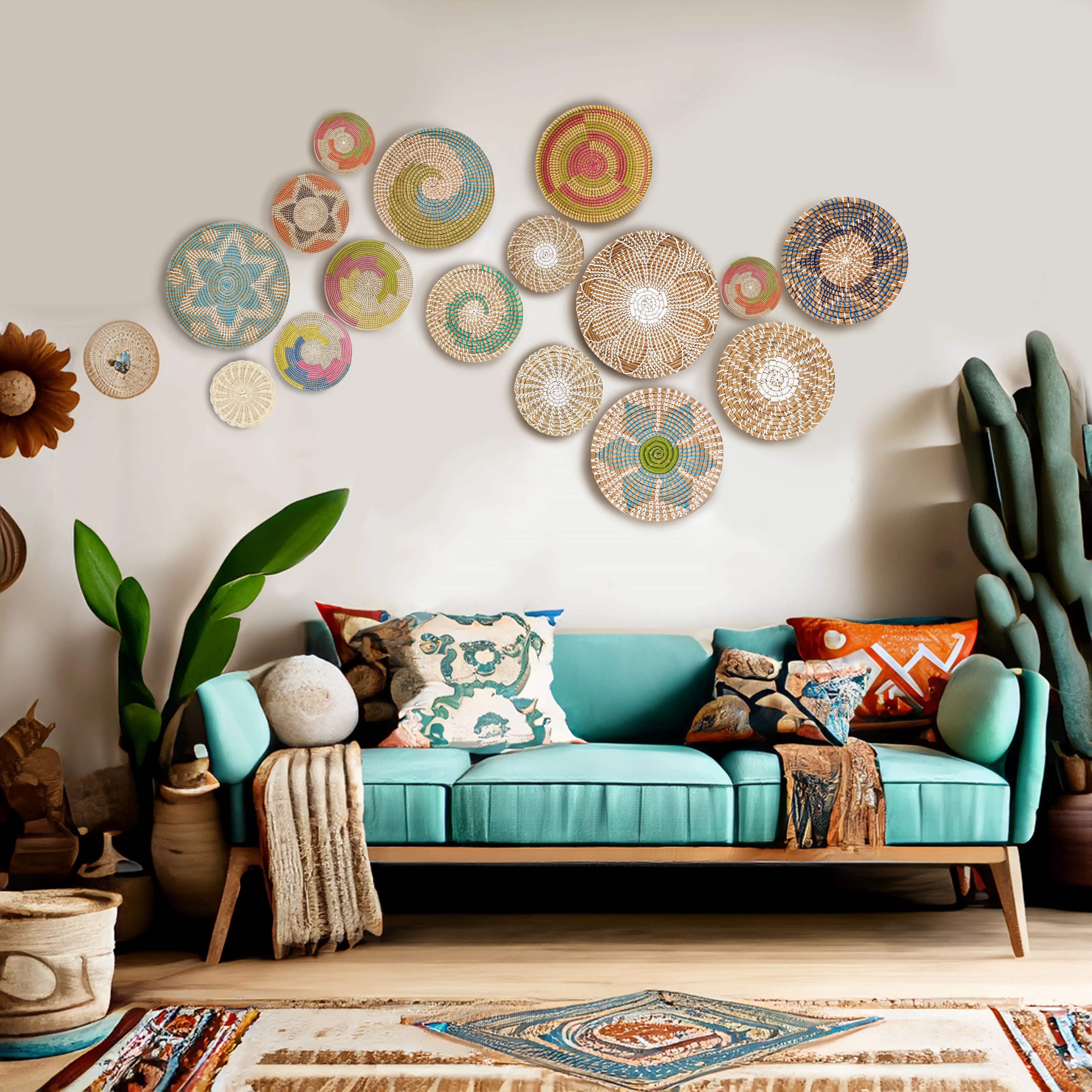 Home Decor For Wall Modern Wood Handwoven Luxo Vime Seagrass Material Handmade Wall Hanging Basket Decoração Para O Seu Espaço