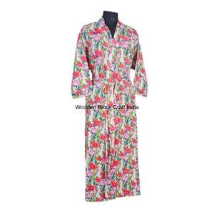 Robe kimono matelassée Kantha faite à la main en coton biologique à imprimé floral Vêtement long pour femmes Vêtement de nuit d'été - Product Image 6