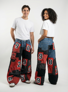 OEM ODM Personnalisé 100% Haute Qualité Jeans à Jambes Larges avec Patch Numérique Streetwear Mode Décontracté Coupe Ample Pantalon en Denim - Product Image 3