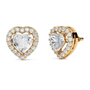Boucles d'oreilles en diamant taille cœur avec halo, 0,60 ct, diamant de laboratoire en platine, pour mariage et fiançailles - Product Image 2