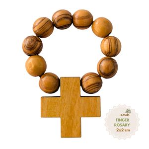 Rosario de dedo hecho a mano de madera de olivo, anillo de oración cristiana, rosario de bolsillo, venta al por mayor desde Belén - Product Image 1