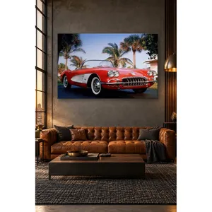 Impression sur toile de la Corvette rouge classique Fida sous les palmiers - Product Image 2
