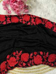 Sari negro de seda Vichitra de diseñador moderno para mujer con blusa étnica, ropa de fiesta clásica de boda cómoda y elegante para mujer - Product Image 3