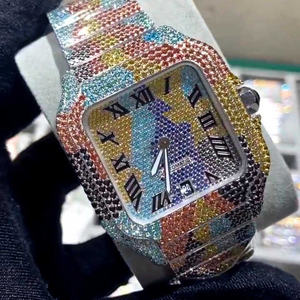 นาฬิกาข้อมือสแตนเลสสตีลทรงสี่เหลี่ยมประดับเพชรโมอิสซาไนต์ VVS คุณภาพสูงสั่งทำพิเศษสำหรับสุภาพบุรุษและสุภาพสตรี พร้อมกลไกจักรกล Miyota ระบบอนาล็อก - Product Image 1