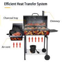 Barbecue au charbon de bois portable en acier moderne avec grande surface de cuisson, fumoir offset pour viande, idéal pour les fêtes en extérieur et les jardins
