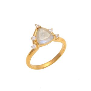 925พลอยมูนสโตนสีรุ้งเจียระไนเป็นล้านล้านทำด้วยมือแหวนชุบโรเดียมคุณภาพดีเป็นพิเศษ - Product Image 1