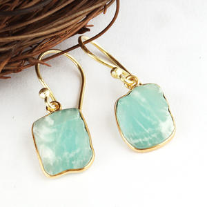 แฟชั่นใหม่ที่มีสไตล์สาวๆต่างหูพลอยอะมาโซไนต์ธรรมชาติต่างหูชุบทองทำด้วยมือชุดตุ้มหูแบบห้อย - Product Image 3