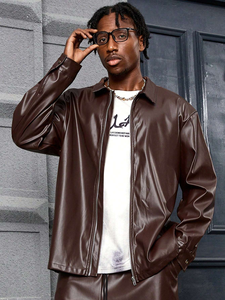 5XL Tallas grandes Vintage Stand Collar Cremallera Montar Cárdigan Chaqueta Motocicleta Casual Cuero Bolsillo Bomber Hombres Chaqueta - Product Image 4