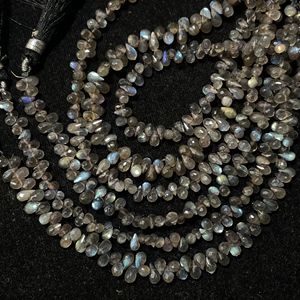 Perles Briolette en forme de gouttes de larme à facettes en labradorite, gouttes arc-en-ciel noires naturelles, fournitures de perles en gros - Product Image 2