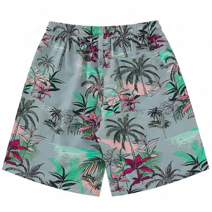 Short de bain femme à imprimé tropical, taille mi-haute, cordon de serrage, séchage rapide, décontracté, motif floral, en polyester tricoté - Product Image 3
