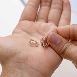 Double Line Pave Round Brilliant Cut Lab grown Diamond <b>Huggie</b> Hoop <b>Earrings</b> 18K Solid <b>Gold</b> Bridal Jewelry for wedding Occasions - Product Image 6