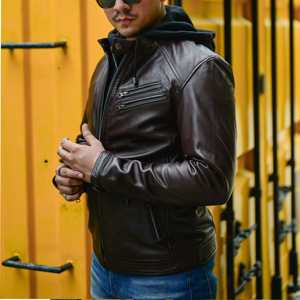 Chaqueta con capucha de cuero forrado de invierno para hombre Protección contra el frío - Product Image 2