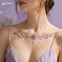 Florales Brust-Temporärtattoo, Sternum-Unterbrust-Aufkleber, 240x138mm, Wasserfest, für Frauen, Braut, Festival, 19 Designs
