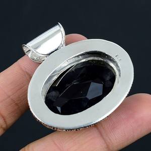 Élégant pendentif spinelle noir fait à la main 925 bijoux en argent Sterling Style Vintage Designer pendentif cadeau pour elle - Product Image 3