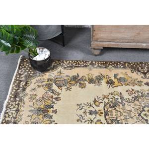 Vintage 3.8 X 7ft Beige <b>Brown</b> <b>Wool</b> Rug Handmade Turkish Classic Style with Patchwork Design Latex Backing for Bedside Use - Product Image 5