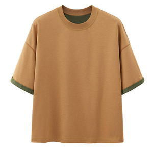 Customized logo 2025 new ice silk men's short-sleeved T-shirt summer color <b>matching</b> ripple round neck breathable fashion thin - Product Image 1