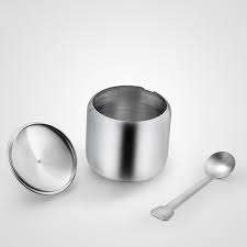 Bol à sel en acier inoxydable Antique avec support en bois artisanat meilleure qualité bol à sucre et à sel en acier inoxydable - Product Image 6