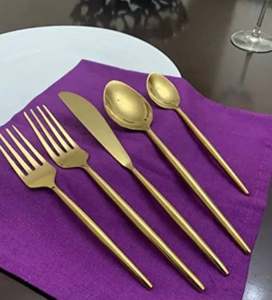 Juego de Cubiertos de acero inoxidable pulido PVD dorado al por mayor de alta calidad, cubiertos minimalistas, uso sostenible en el hogar, Hotel, restaurante - Product Image 5