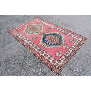 พรมตุรกี ขนาด 5.1x7.9 ฟุต พรมวินเทจ พรมลายจุดสีแดงน้ำเงิน ทำจากขนสัตว์ - Product Image 2