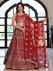 Lehenga (กึ่งเย็บ) ด้ายทำงาน georgette และเลื่อมงานปัก Flair 3.50 MTR ขนาดประมาณ - Product Image 4