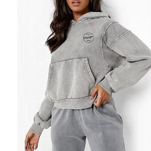 Conjunto de 2 Piezas de Sudadera con Capucha y Pantalones Jogger de Mezclilla de 14 OZ, Corte Holgado, Hombros Caídos, Lavado Ácido, 100% Algodón, Compra al por Mayor - Product Image 3