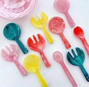 Durable handmade Resin Salad serving Set of 2 pcs <b>spoon</b> & Fork Luxury veined resin <b>spoon</b> fork pair for kitchen And Dining <b>Table</b> - Product Image 6