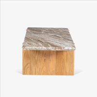 Dessus de dalle de marbre massif de style premium et pieds rectangulaires en bois de manguier audacieux Espace de salon Meubles de maison Table basse