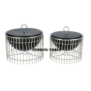 Ensemble de deux serveur de nourriture en acier inoxydable mariage décoratif chauffe-plats de table blanc fini Designer nouveau pot en métal - Product Image 5