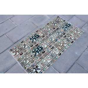 Vintage Rug, 2.1x3.9 ft Small Rug, <b>Brown</b> Persian <b>Wool</b> Turkish Rug - Product Image 3
