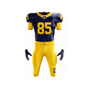Ensemble d'uniformes de football américain, maillot sublimé orange et bleu marine avec le numéro 23 et pantalon bleu, coupe athlétique anti-transpiration - Product Image 3