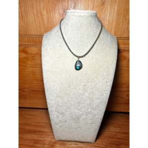 Kingman Turquoise & Sterling <b>Silver</b> Pendant Navajo Made Bezel Setting Inlay Technology - Product Image 6