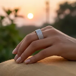 Eternity Band <b>Ring</b> 925 <b>Silver</b> Rhodium Plated Pave Setting Round Crystal Rhinestone Unisex Luxury Everyday Wear - Product Image 3