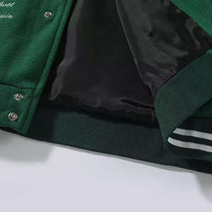 Blouson universitaire homme en toile avec logo personnalisé, col montant, logo frontal, style vintage américain, broderie éponge et patchwork, vente en gros - Product Image 6