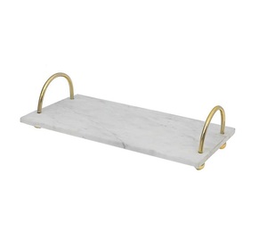 Décoration de l'hôtel Plateau de service en marbre naturel Poignées en or de luxe Plateau en marbre de forme rectangulaire de qualité supérieure. - Product Image 1