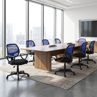 Bleu/noir moderne chaise de bureau ergonomique réglable appui-tête chaise de personnel pivotant Aluminiumpu maille contreplaqué mousse tissu plastique