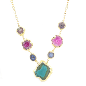 Collar de Cadena Chapado en Oro de 18K con Diseño Único de Rodaja de Ágata, Forma Elegante, Cristal Curativo, Piedra de Nacimiento, Joyería para Mujer - Product Image 2