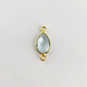 Conectores colgantes de bisel facetado en forma de pera de cuarzo Aqua 10x8mm Conectores de piedras preciosas de doble bucle chapados en oro de Plata de Ley 925 - Product Image 1