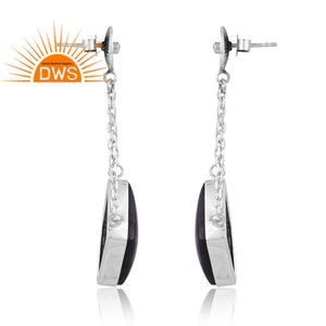 Dernières tendances Boucles d'oreilles pendantes en argent sterling oxydé avec pierres précieuses en oeil de tigre bleu naturel Fabricant de bijoux personnalisés - Product Image 3