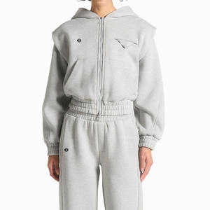 Ensemble de survêtement pour femme en molleton lourd avec fermeture éclair, taille élastique, fermeture éclair intégrale, pour la vente en gros de marques privées, survêtements OEM - Product Image 1