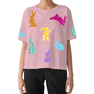 Camisetas de Conejito de Pascua para Niñas, Diseño Personalizado al por Mayor, Ropa de Mujer para Pascua 2024, 100% Algodón de Alta Calidad - Product Image 3