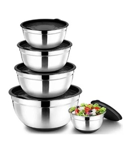 Bol à salade en acier inoxydable de qualité supérieure avec couvercle en plastique, saladier avec couvercle, bol à salade métallique - Product Image 1