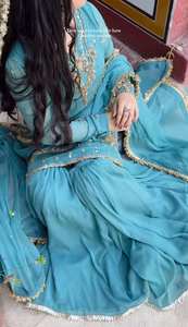 Vestido de fiesta de boda indio pakistaní para adultos SALWAR KAMEEZ BOLLYWOOD SUIT SHARARA con trabajo de bordado pesado - Product Image 2