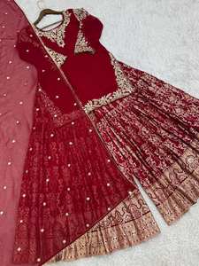 Indian Pakistani fully flair Sharara <b>suit</b> In Georgette fabric with Embroidery And Sequence for traditional <b>wedding</b> occasion - Product Image 5