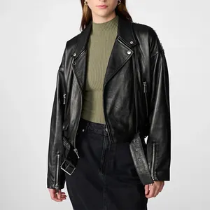 कपड़ा चमड़ा उत्पाद नए फैशन डिजाइन बाइकर महिला चमड़ा जैकेट कस्टम डिजाइन फैशनेबल चमक चमड़े सर्वोत्तम गुणवत्ता
