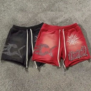 Shorts de jogging pour hommes, sur mesure, avec logo en strass, style streetwear vintage, surdimensionné, délavé à l'acide, séchage rapide - Product Image 1