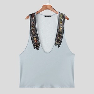 2025 verano estilo étnico estampado cuello en V sin mangas hombres camisetas sin mangas de punto Streetwear entrenamiento ropa Casual de talla grande-OEM - Product Image 2