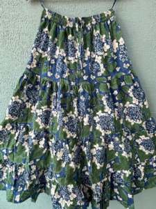 Maxi falda ajustable de algodón con estampado de bloques naturales elegante bohemio largo bohemio vestido plisado con cordón minifalda escalonada para mujer - Product Image 2