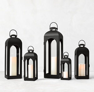 Black <b>Lanterns</b> Wedding Decoration Ornament <b>Candle</b> <b>Holder</b> in Different Sizes Floor & Table Decorative Aluminum Handmade <b>Lantern</b> - Product Image 1