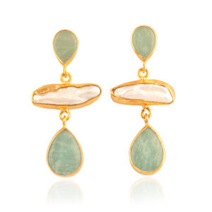 สินค้าใหม่14มม. รูปทรงสี่เหลี่ยมสีฟ้าน้ำตาล Druzy ชุบทองใบไม้สไตล์ต่างหูแต่งงานหมั้นสาวต่างหูแฟชั่น - Product Image 1