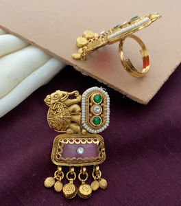 Bague traditionnelle indienne de qualité supérieure, motif éléphant, en laiton, parfaite pour les mariages, les occasions festives, design complexe - Product Image 2